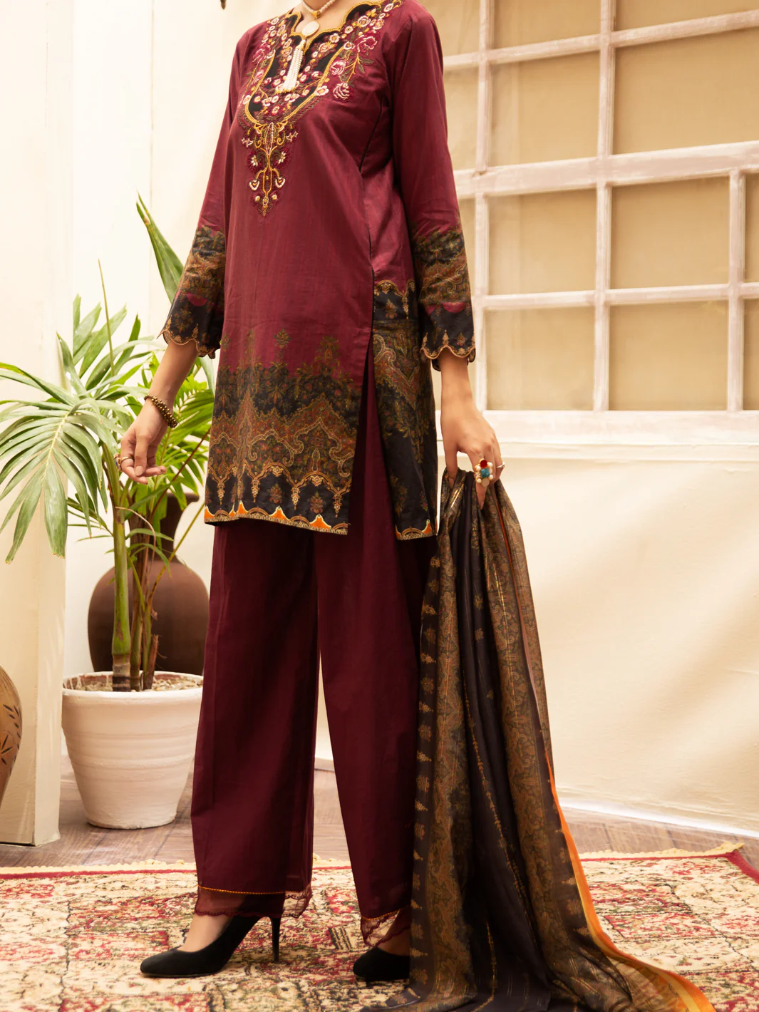 Maroon Cambric 3 Piece Unstitched - ALP-3PS-1178 - Image 3