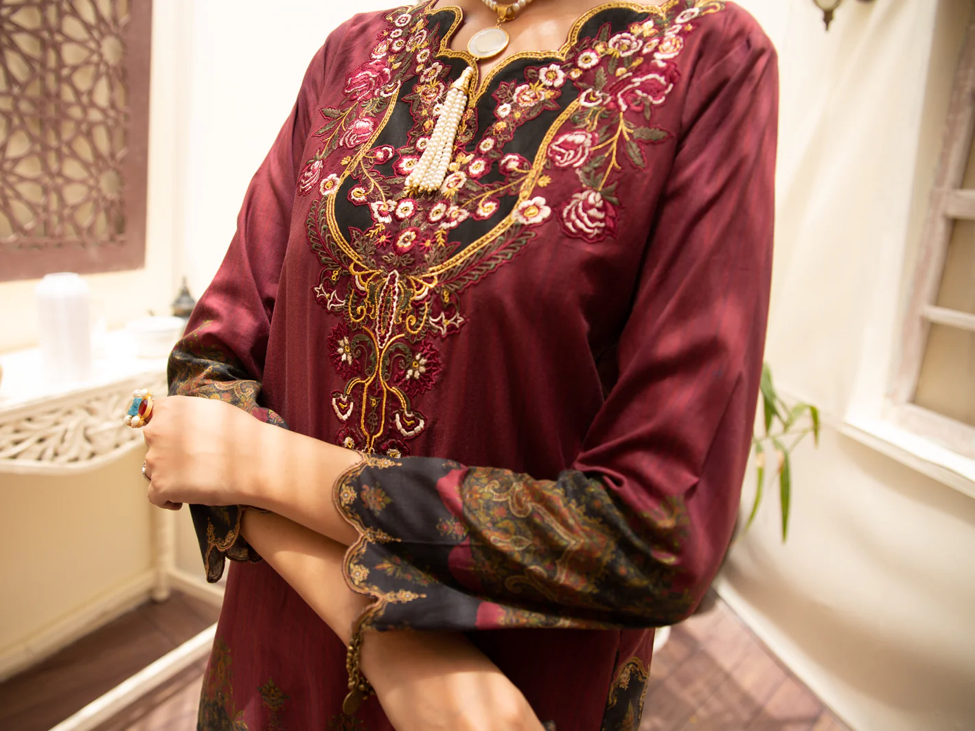 Maroon Cambric 3 Piece Unstitched - ALP-3PS-1178 - Image 4