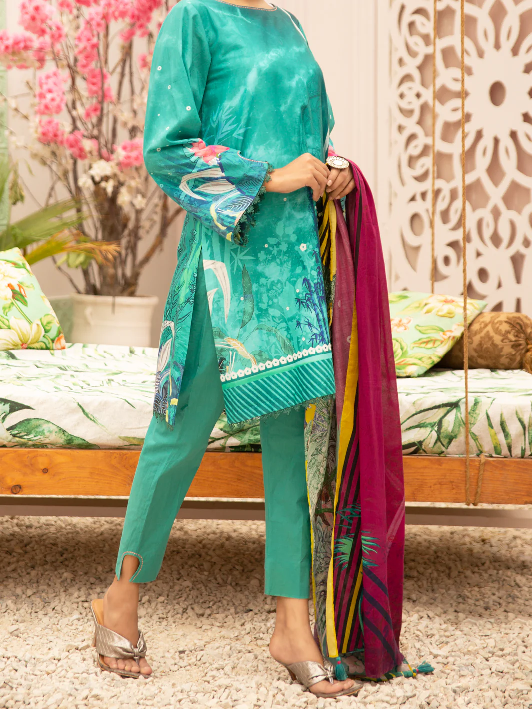 Teal Cambric 3 Piece Stitched - ALP-3PS-1186 - Image 2