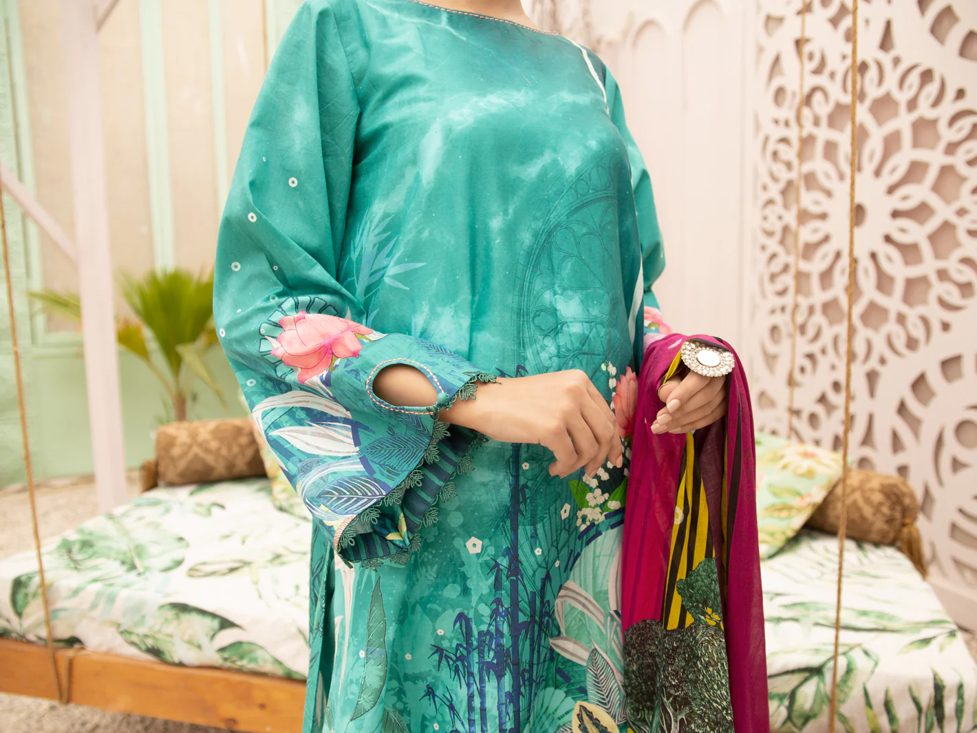 Teal Cambric 3 Piece Stitched - ALP-3PS-1186 - Image 4