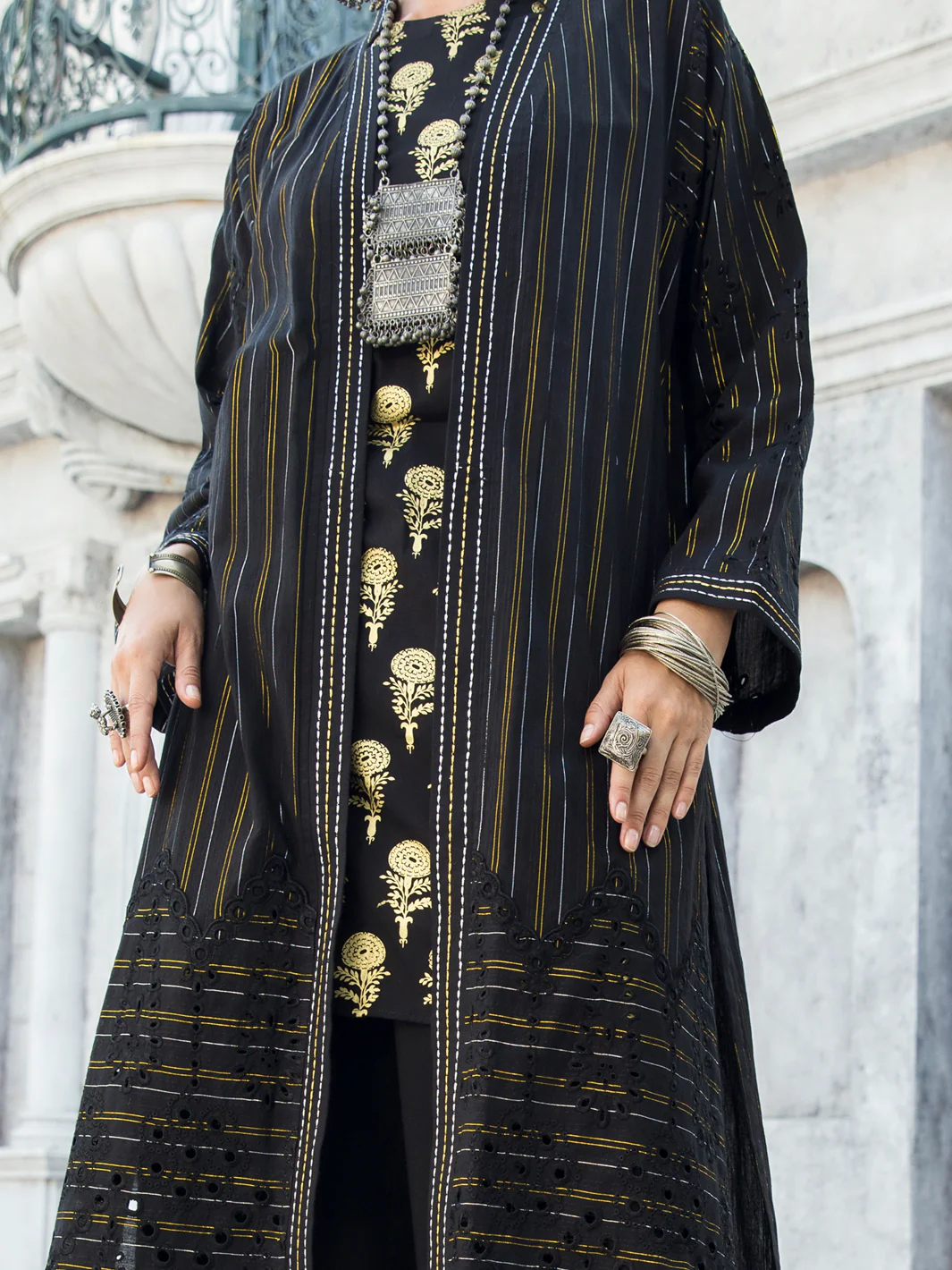 Black Lurex Jacquard 3 Piece Stitched - ALP-3PS-1192 - Image 5