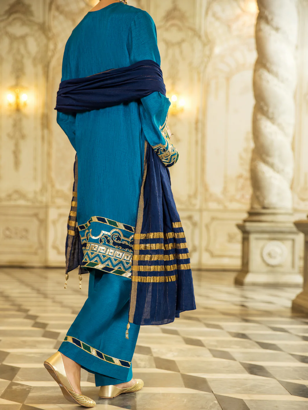 Blue Raw Silk 3 Piece Stitched - ALP-3PS-1279 - Image 2