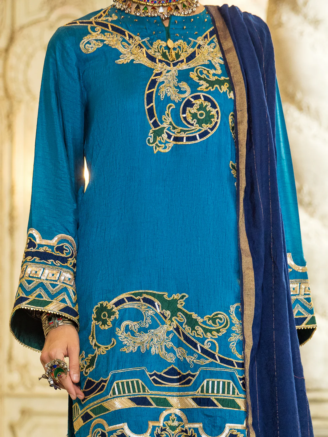 Blue Raw Silk 3 Piece Stitched - ALP-3PS-1279 - Image 3