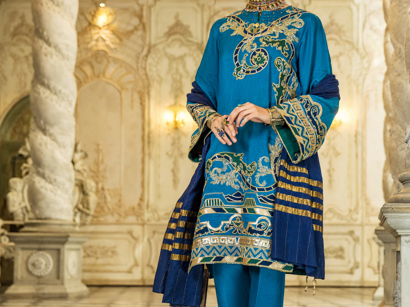 Blue Raw Silk 3 Piece Stitched - ALP-3PS-1279 - Image 4
