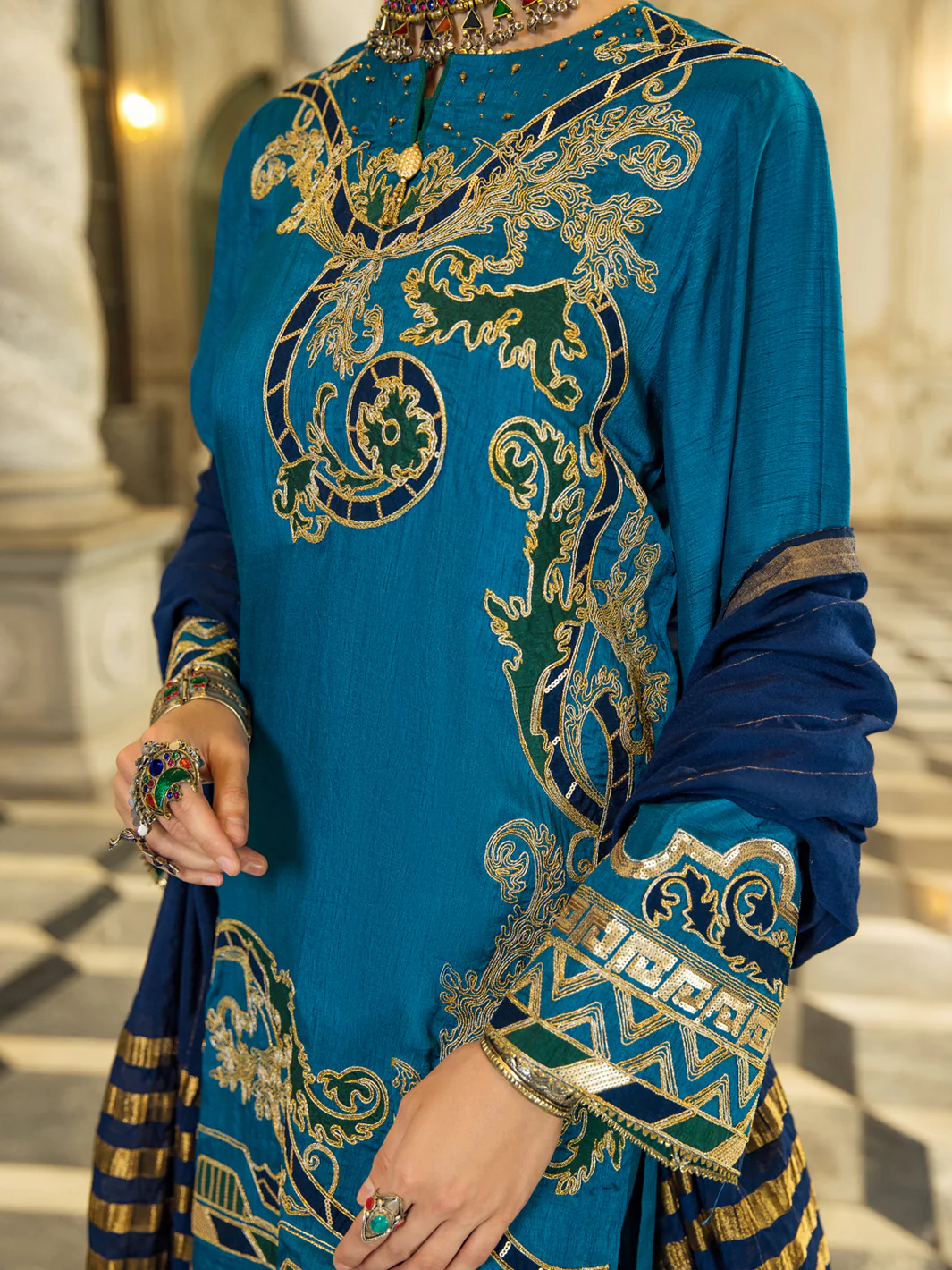 Blue Raw Silk 3 Piece Stitched - ALP-3PS-1279 - Image 5