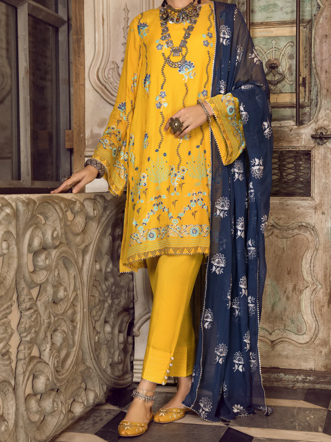 Yellow Khaddi Silk 3 Piece Stitched - ALP-3PS-1282