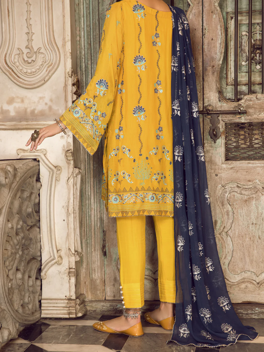 Yellow Khaddi Silk 3 Piece Stitched - ALP-3PS-1282 - Image 2