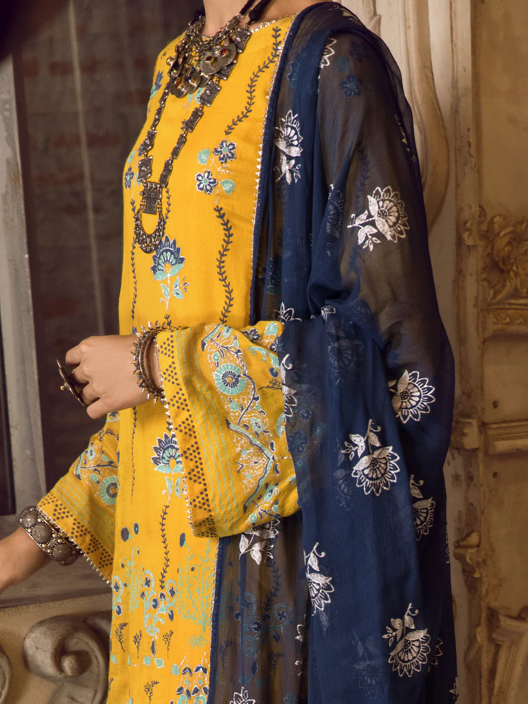 Yellow Khaddi Silk 3 Piece Stitched - ALP-3PS-1282 - Image 3