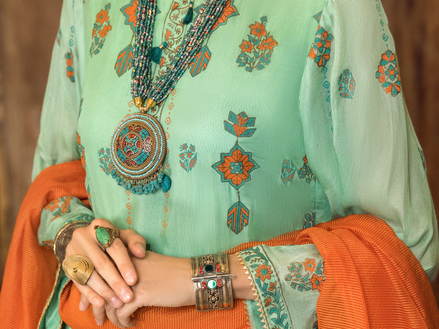 Sea Green Khaddi Silk 3 Piece Stitched - ALP-3PS-1283 - Image 4