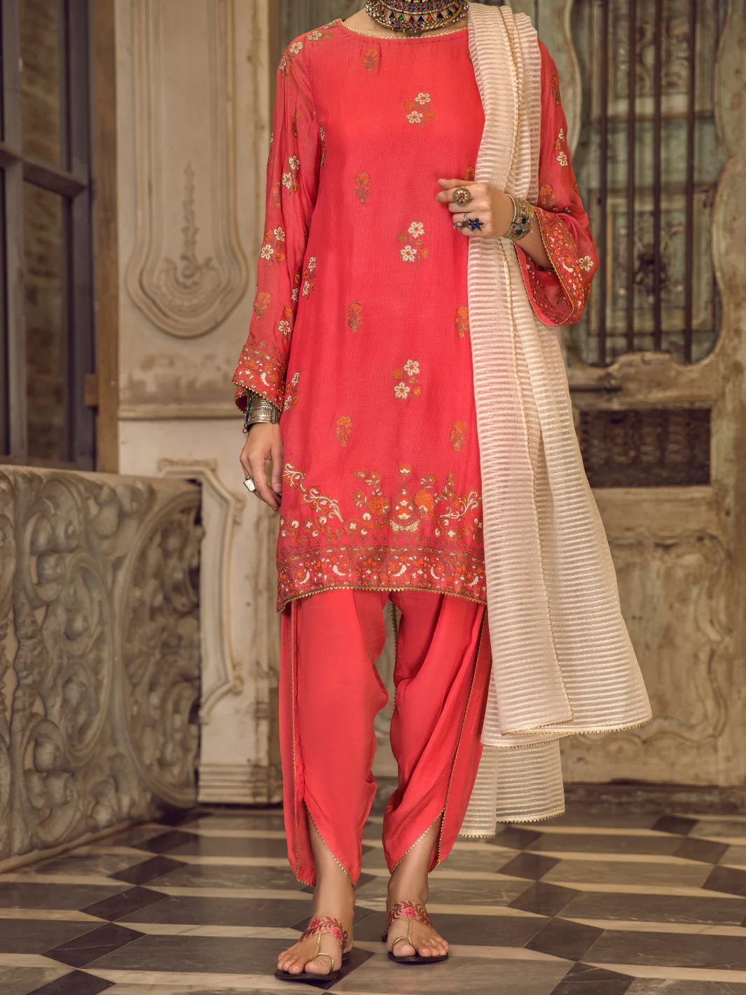Red Khaddi Silk 3 Piece Stitched - ALP-3PS-1285 - Image 4