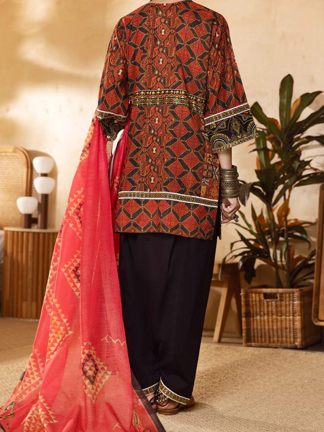 Red Lurex Jacquard 3 Piece Unstitched - ALP-3PS-1300 - Image 2