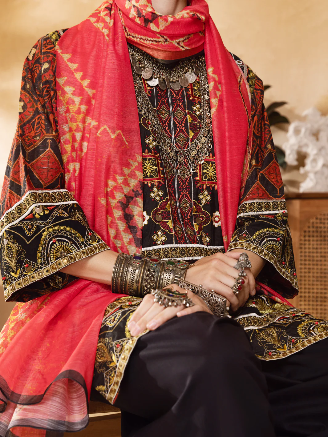 Red Lurex Jacquard 3 Piece Unstitched - ALP-3PS-1300 - Image 4