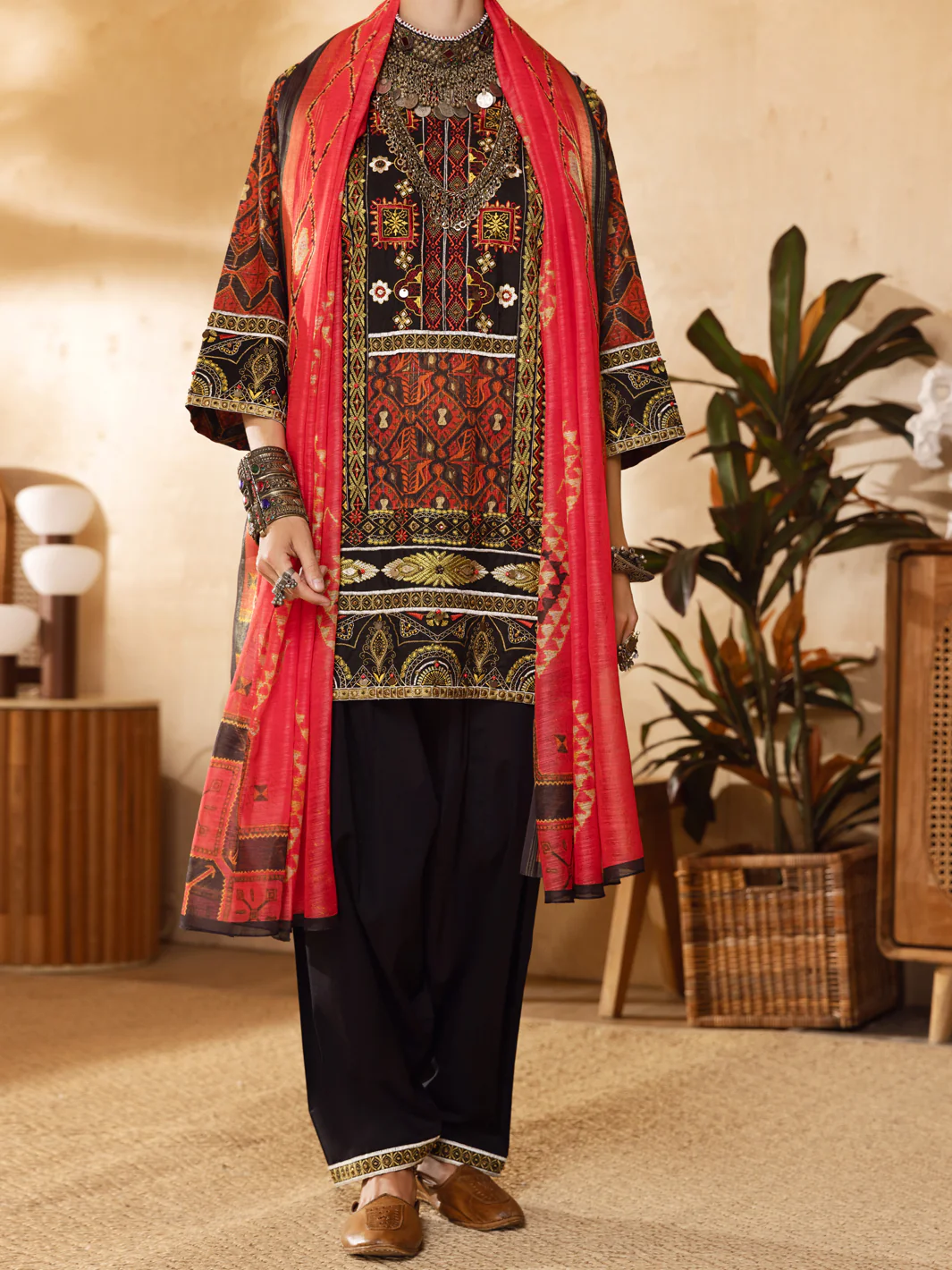 Red Hand-Woven Lurex 3 Piece Stitched - ALP-3PS-1300