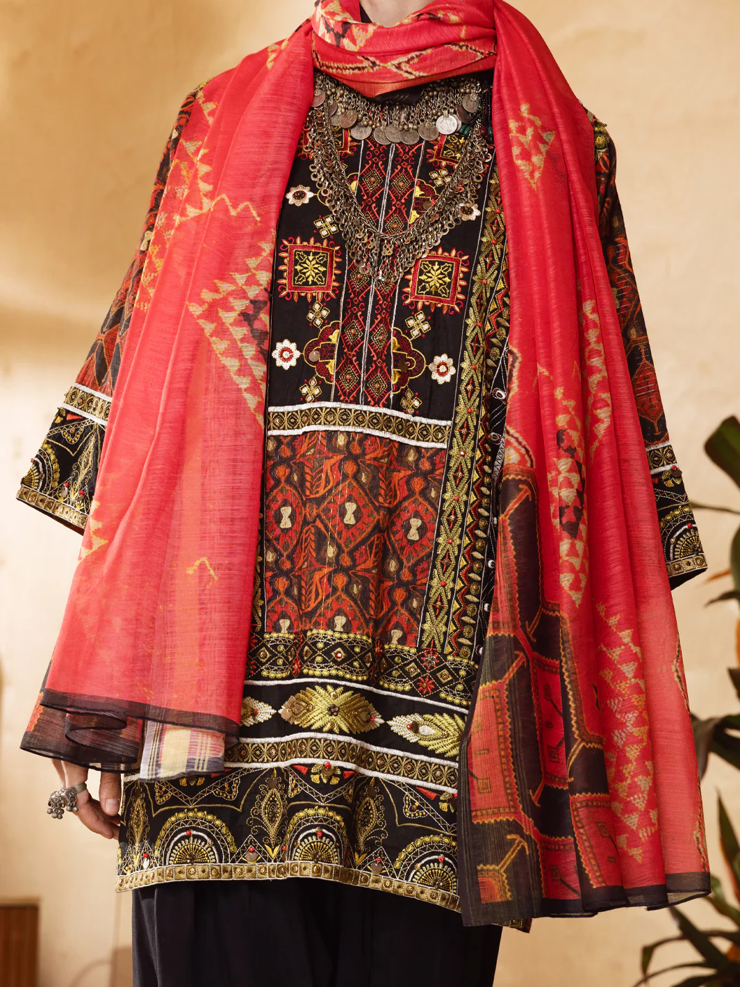 Red Hand-Woven Lurex 3 Piece Stitched - ALP-3PS-1300 - Image 5