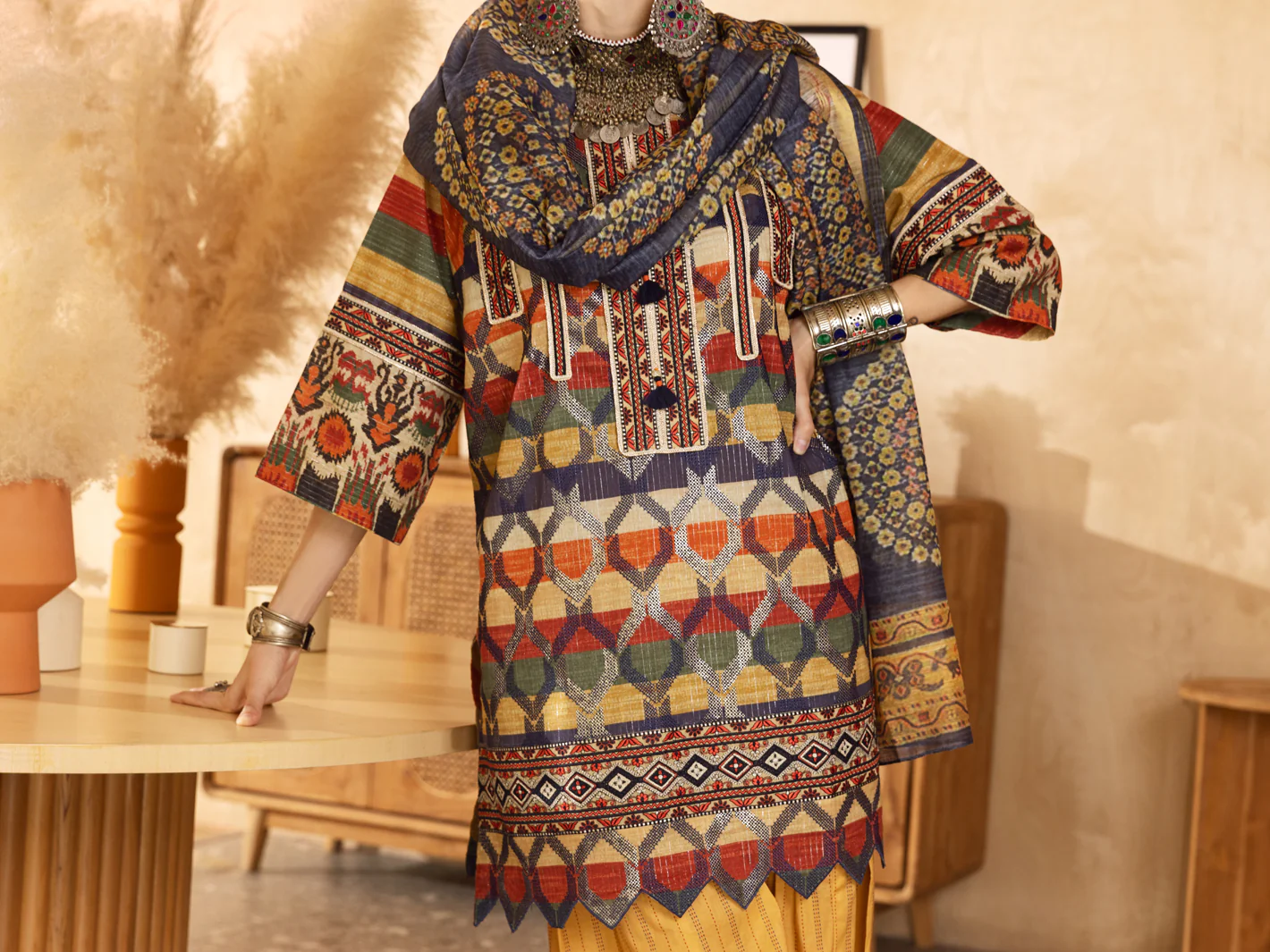 Multicolor Lurex Jacquard 3 Piece Unstitched - ALP-3PS-1301 - Image 3