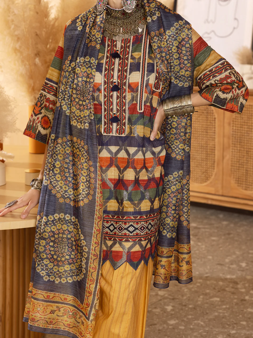 Multicolor Lurex Jacquard 3 Piece Unstitched - ALP-3PS-1301 - Image 4