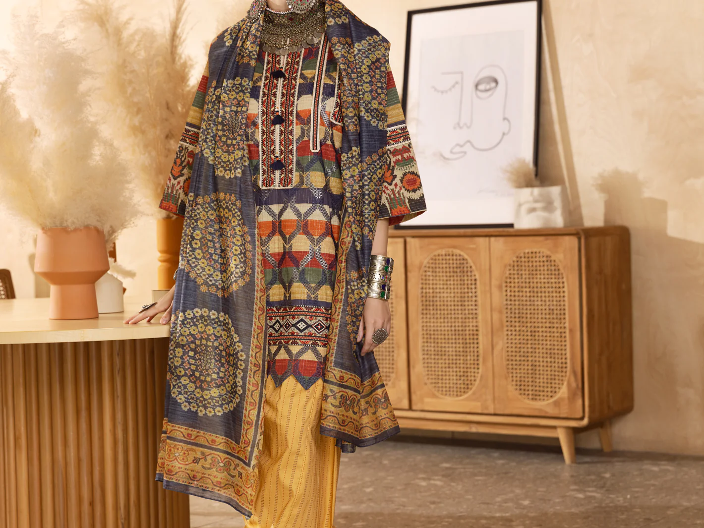 Multicolor Lurex Jacquard 3 Piece Unstitched - ALP-3PS-1301 - Image 5