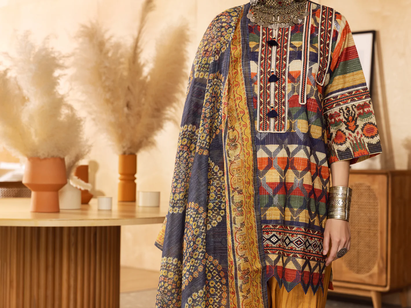 Multicolor Lurex Jacquard 3 Piece Unstitched - ALP-3PS-1301 - Image 6