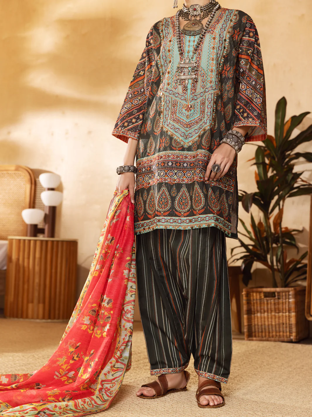 Green Lurex Jacquard 3 Piece Unstitched - ALP-3PS-1302