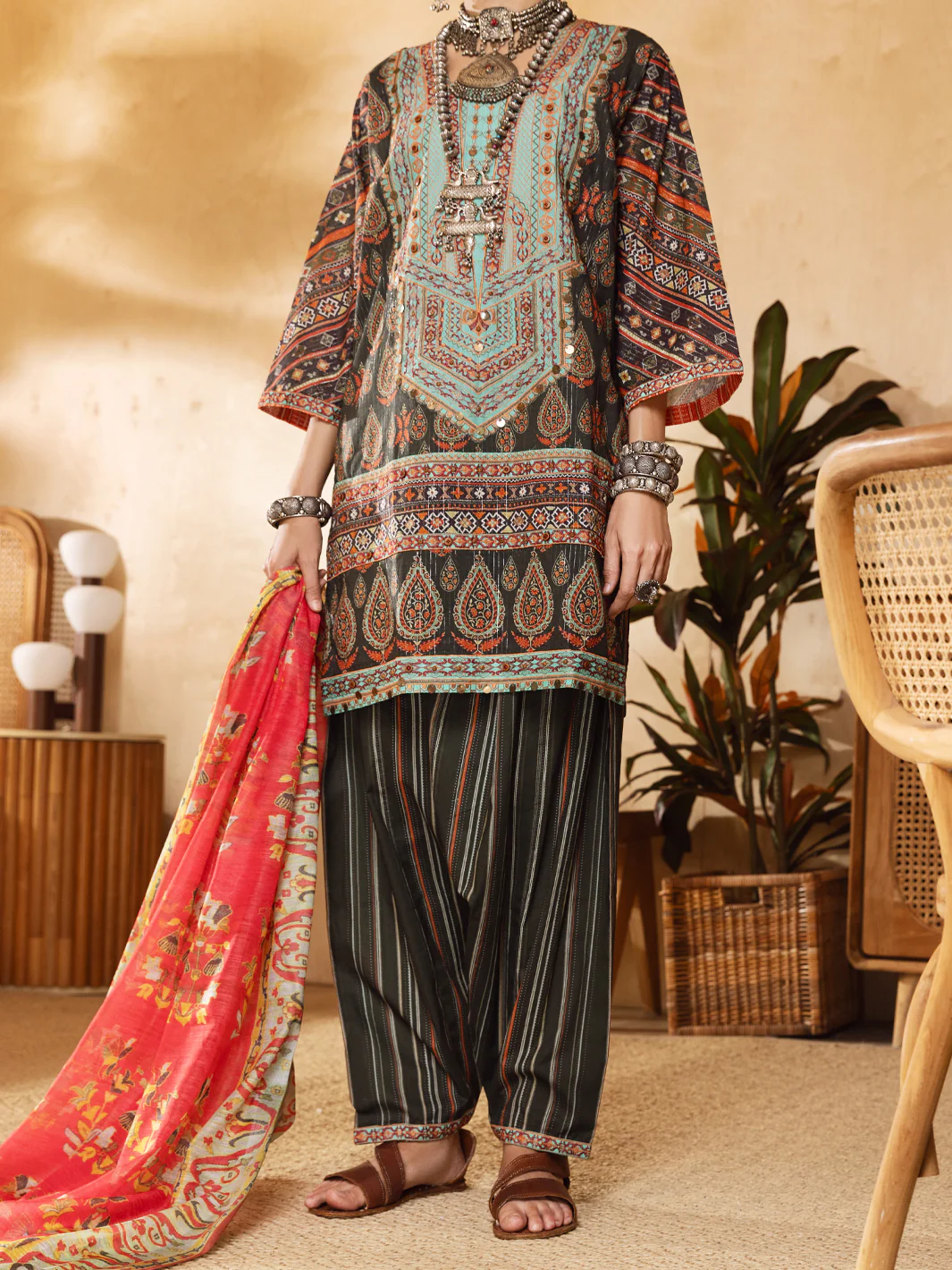 Green Lurex Jacquard 3 Piece Unstitched - ALP-3PS-1302 - Image 5