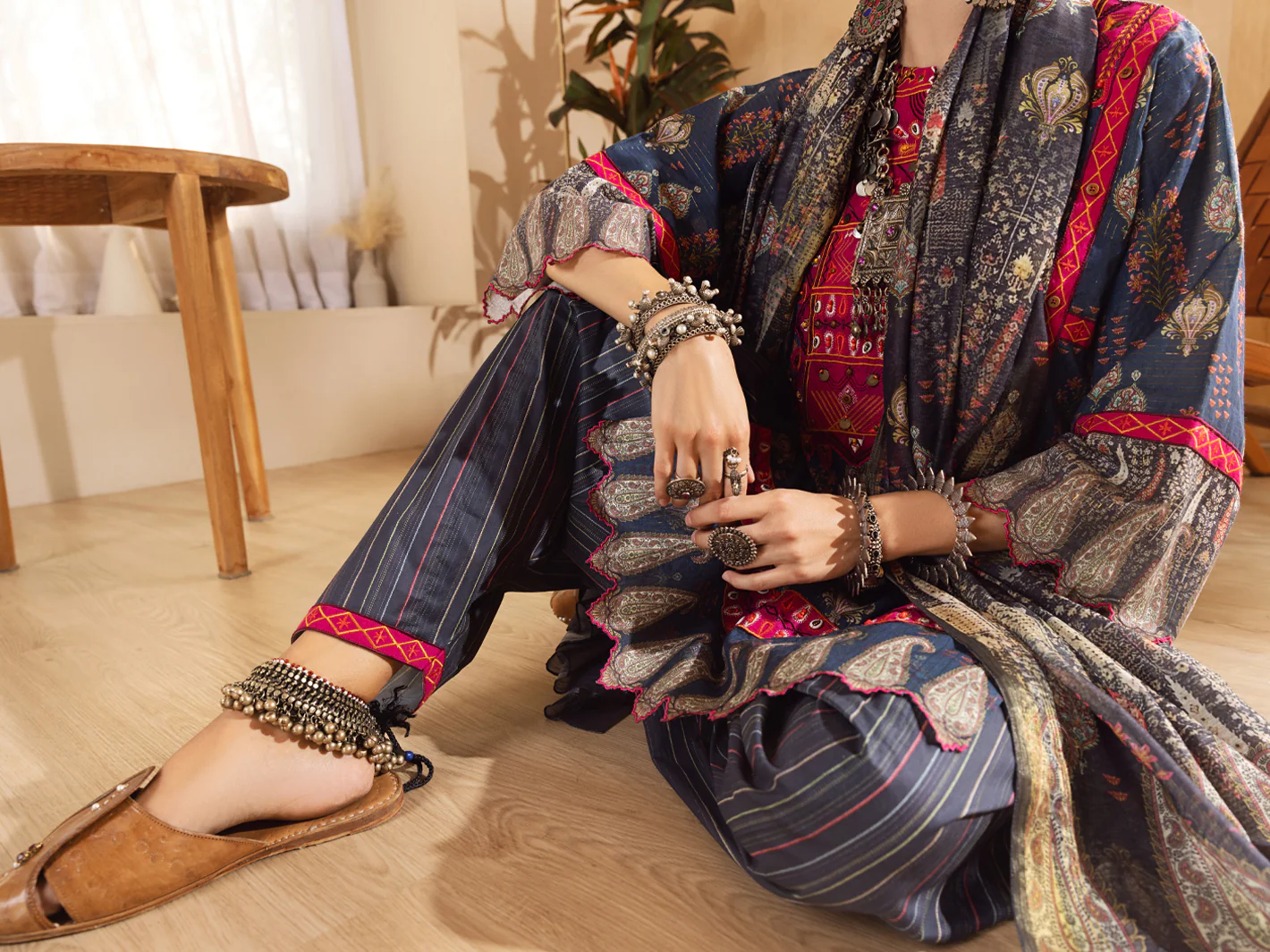 Blue Hand-Woven Lurex 3 Piece Stitched - ALP-3PS-1303 - Image 3
