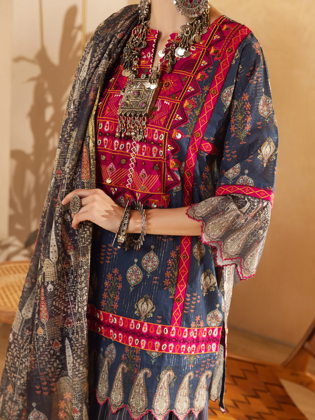 Blue Hand-Woven Lurex 3 Piece Stitched - ALP-3PS-1303 - Image 4