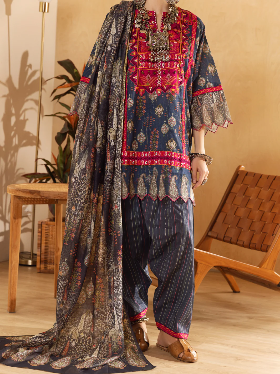 Blue Hand-Woven Lurex 3 Piece Stitched - ALP-3PS-1303 - Image 5