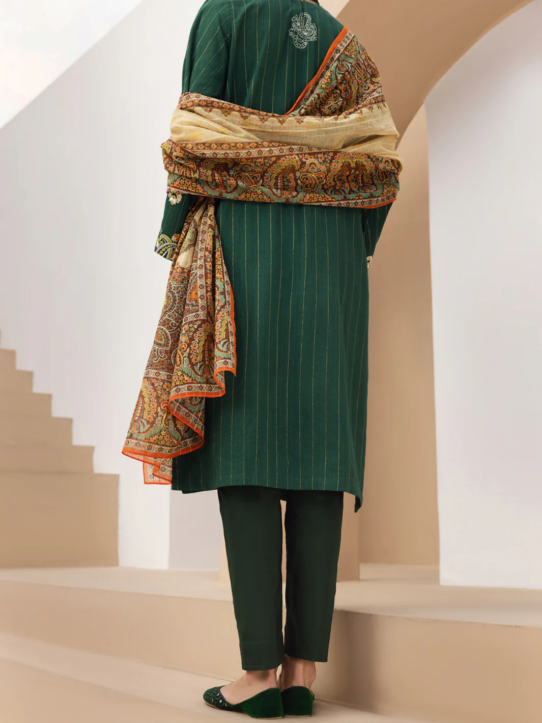 Dark Green Dobby 3 Piece Unstitched - ALP-3PS-1311 - Image 2