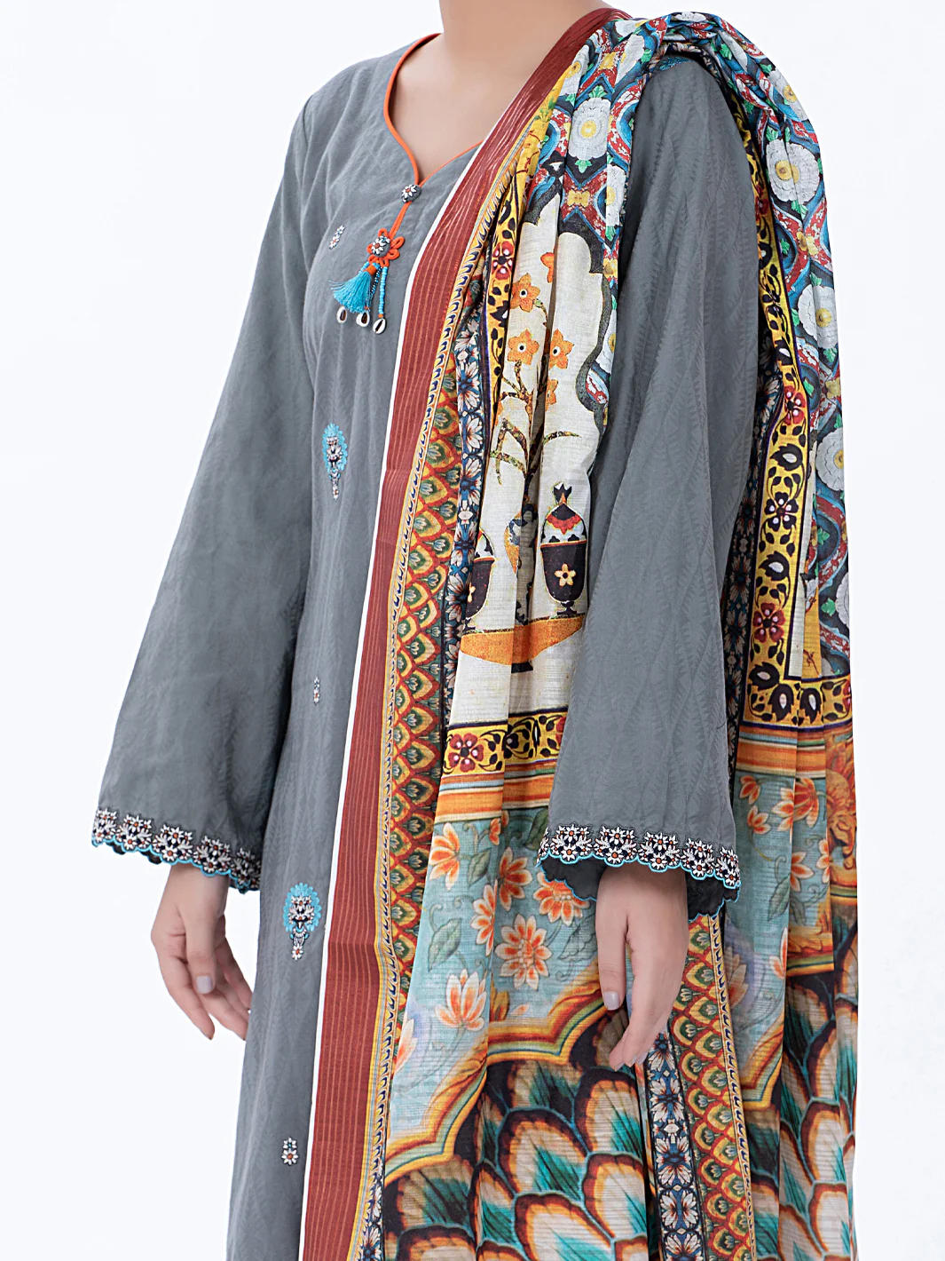 Grey Jacquard 3 Piece Unstitched - ALP-3PS-1315 - Image 3