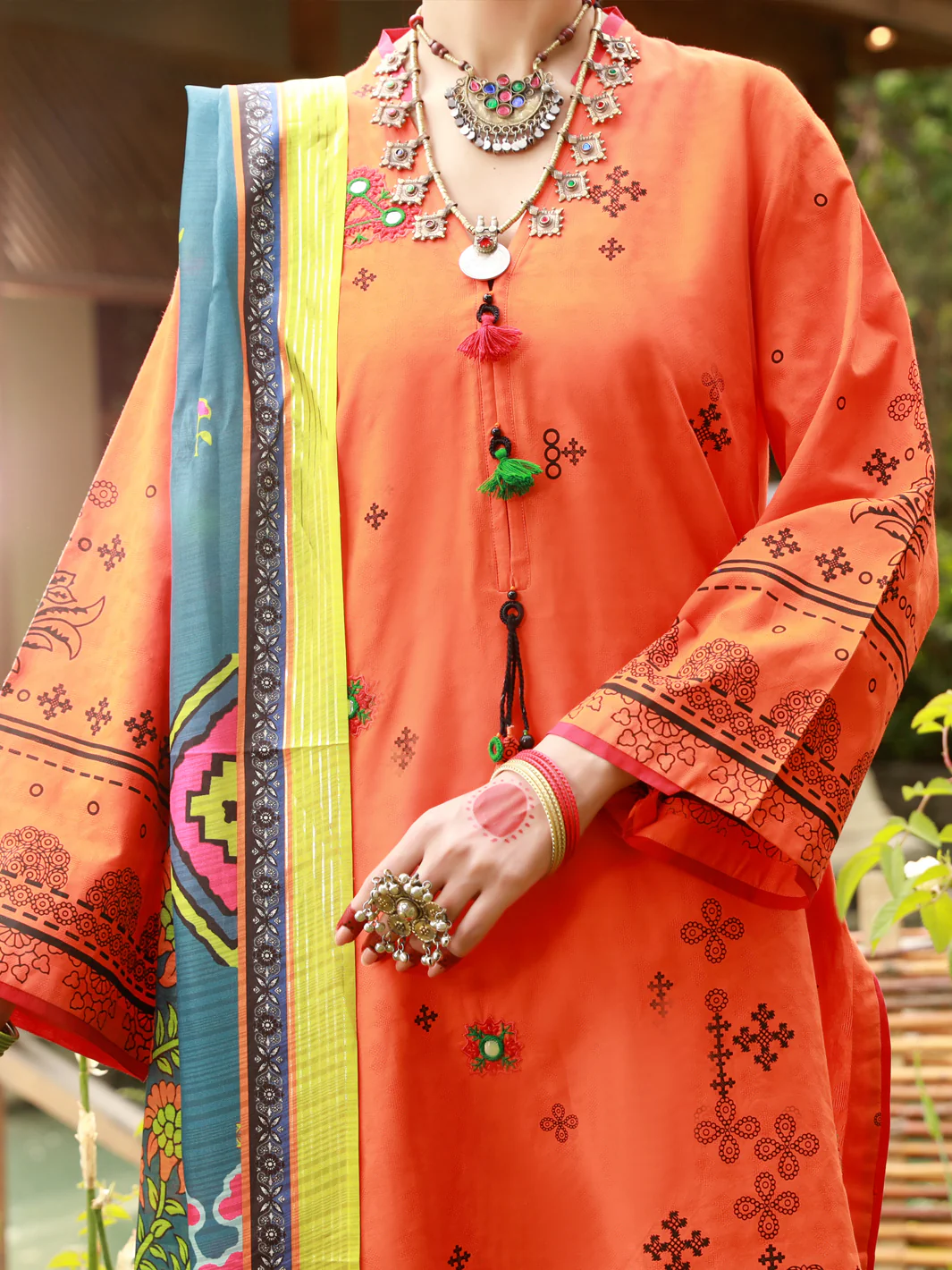 Orange Jacquard 3 Piece Unstitched - ALP-3PS-1384 - Image 3