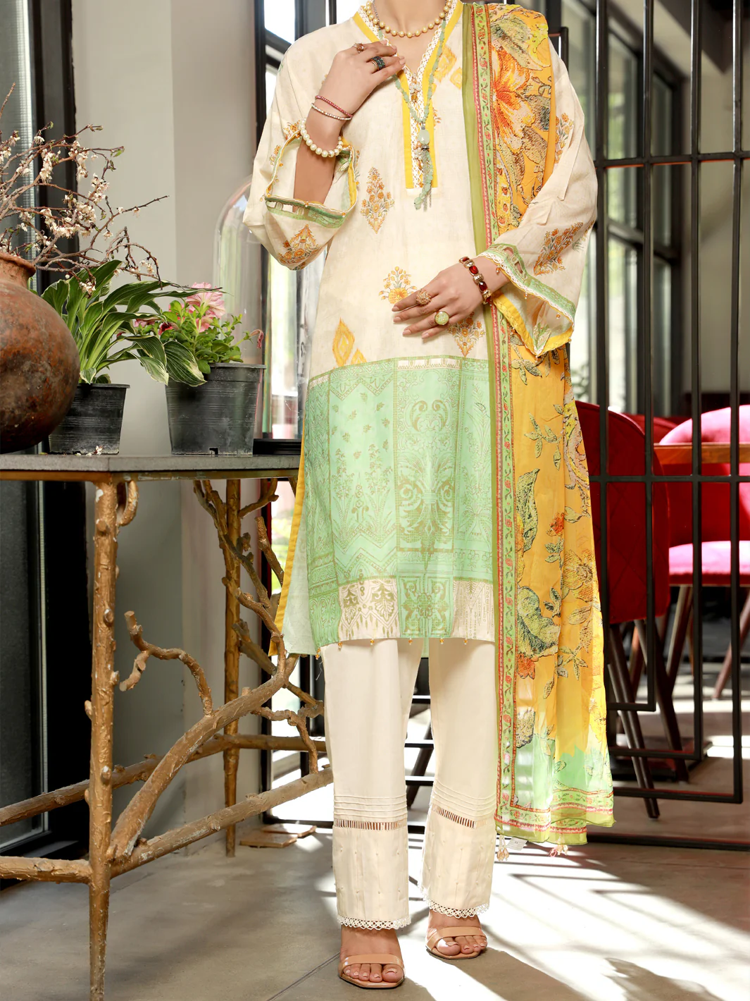 Peach Lawn 3 Piece Stitched - ALP-3PS-1396