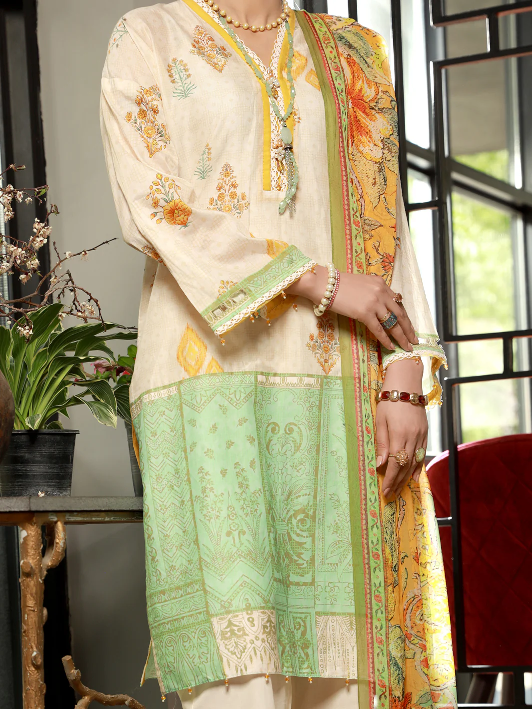 Peach Lawn 3 Piece Stitched - ALP-3PS-1396 - Image 2