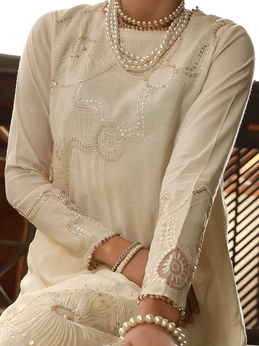 Off White Chanderi 3 Piece Unstitched - ALP-3PS-1406 - Image 4