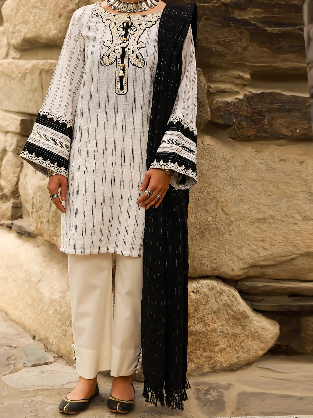 White Jacquard 3 Piece Unstitched - ALP-3PS-1413