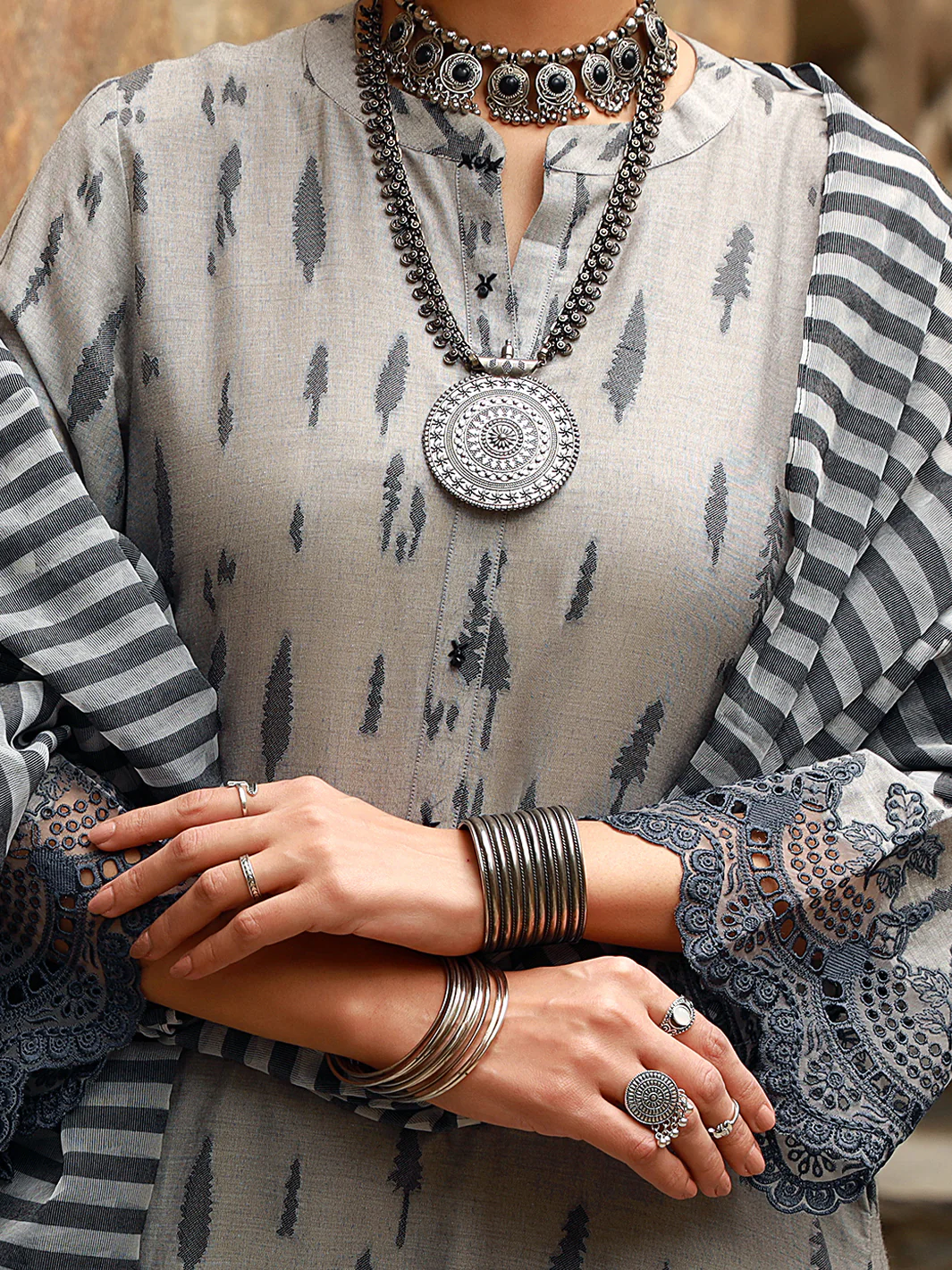 Grey Yarn-Dyed 3 Piece Unstitched - ALP-3PS-1414 - Image 3