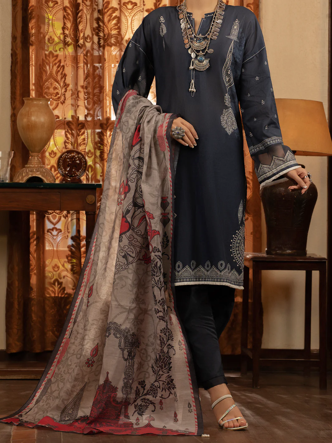 Blue Cambric 3 Piece Stitched - ALP-3PS-1425