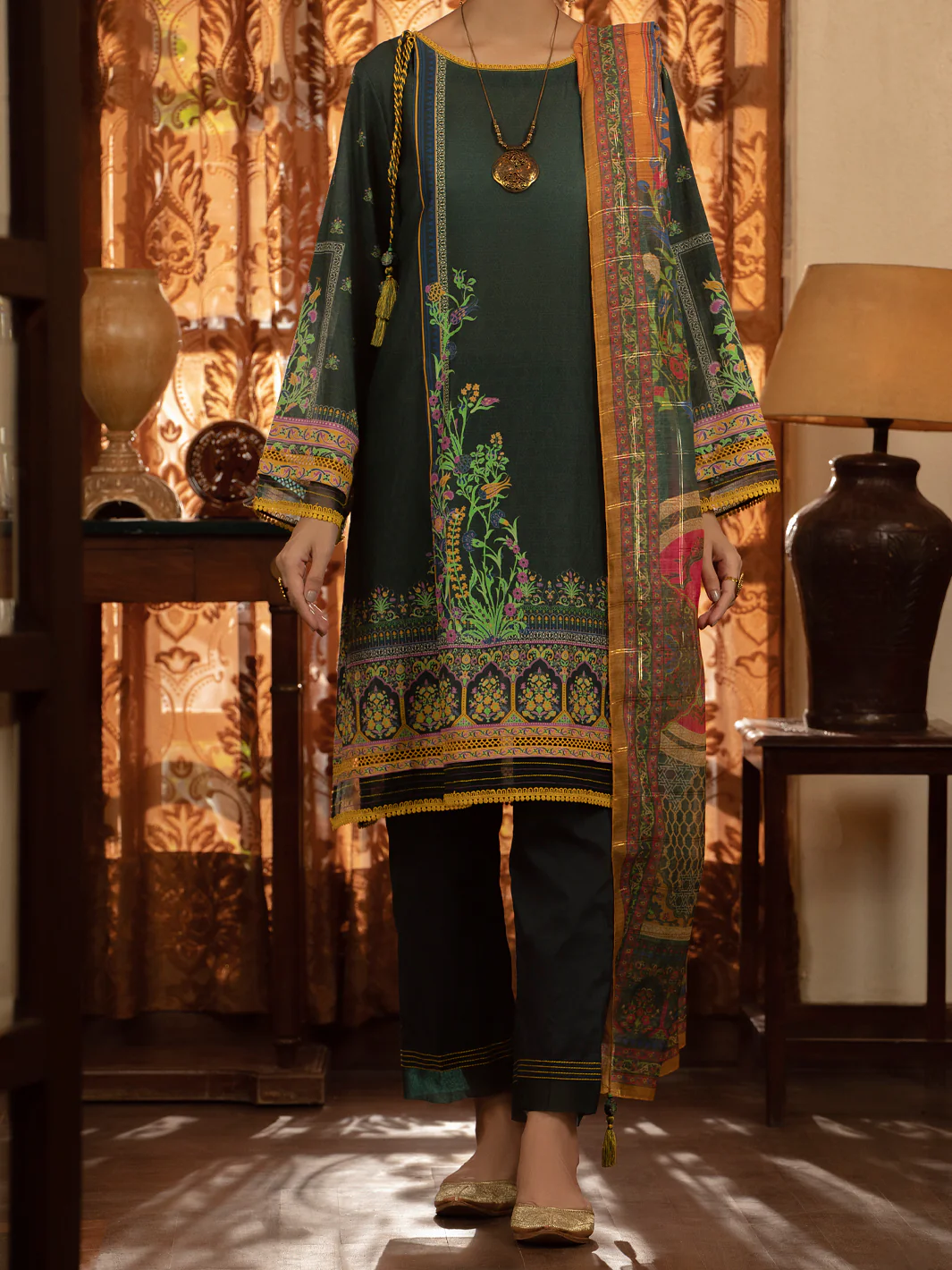 Dark Green Jacquard 3 Piece Unstitched - ALP-3PS-1428