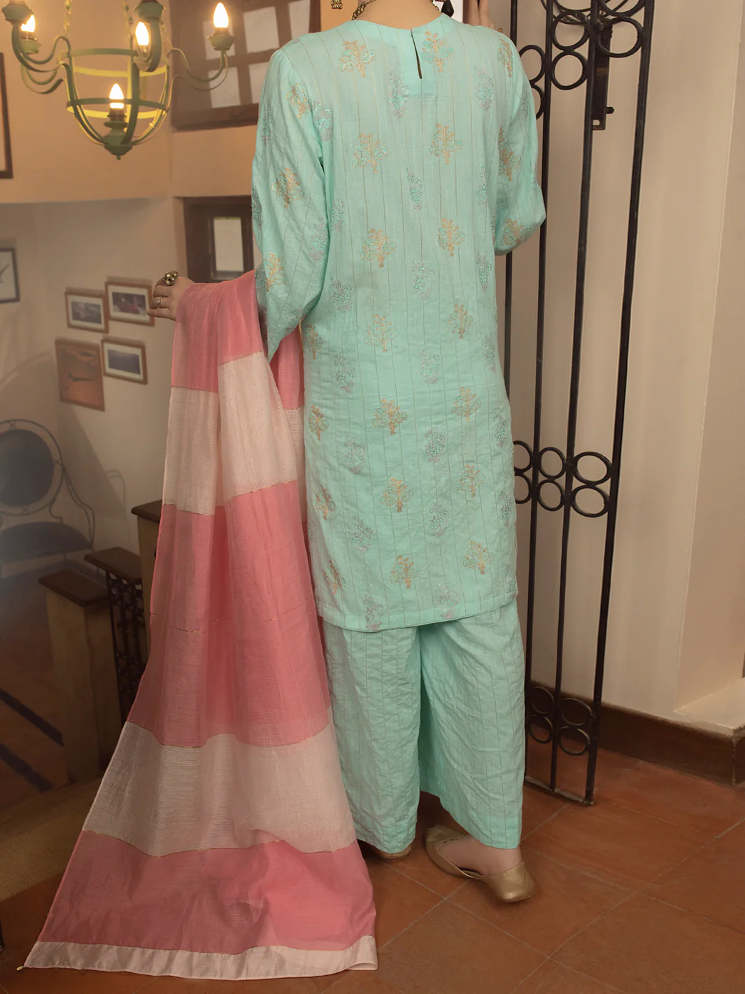 Ice Blue Jacquard 3 Piece Stitched - ALP-3PS-1433 - Image 3