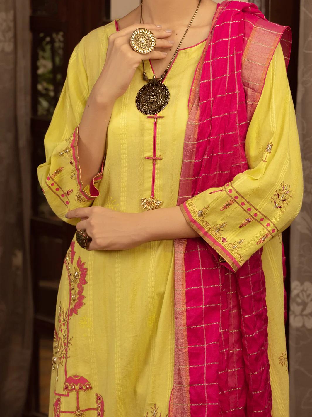 Lime Green Jacquard 3 Piece Stitched - ALP-3PS-1434 - Image 3