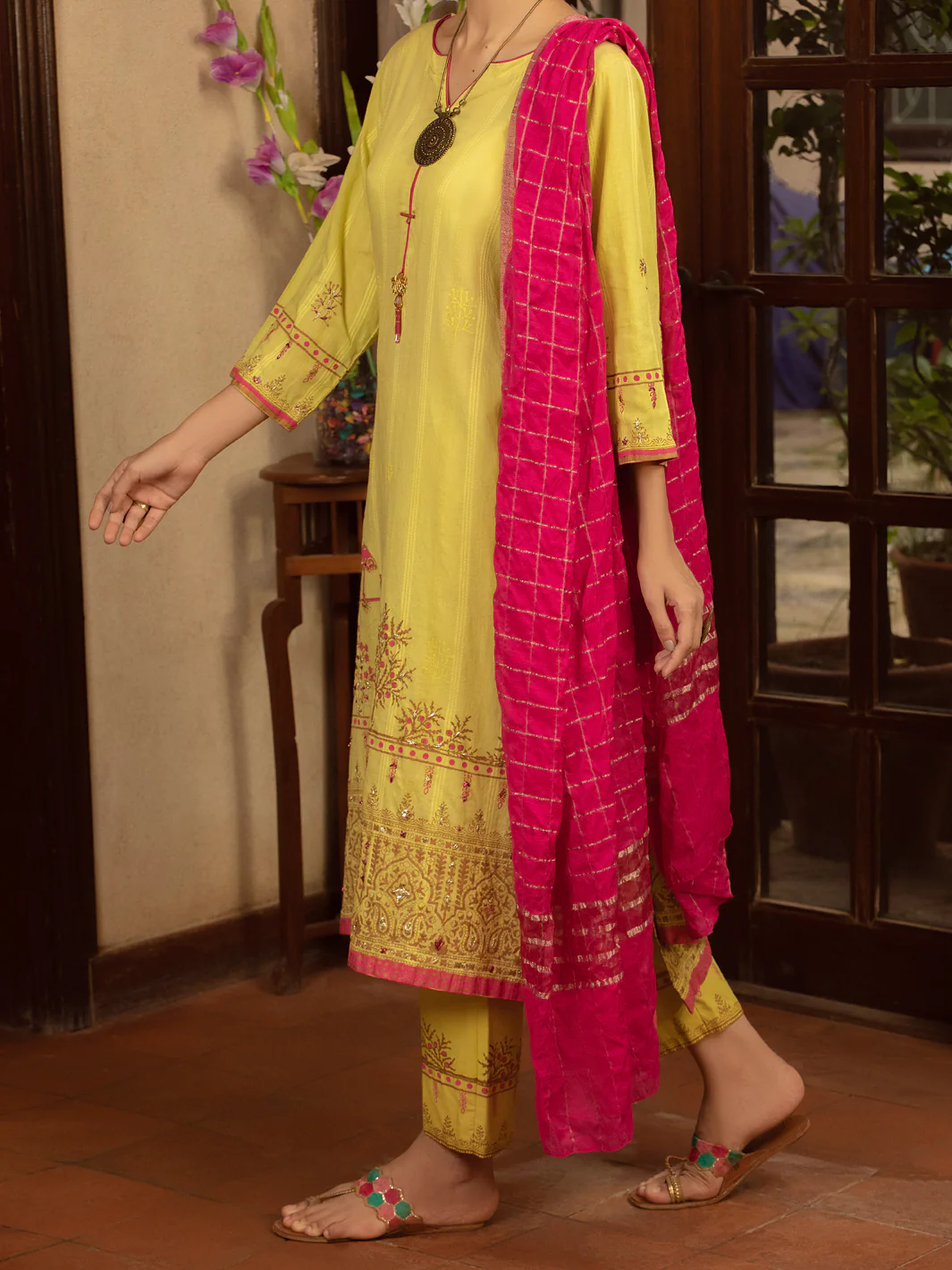 Lime Green Jacquard 3 Piece Stitched - ALP-3PS-1434 - Image 4