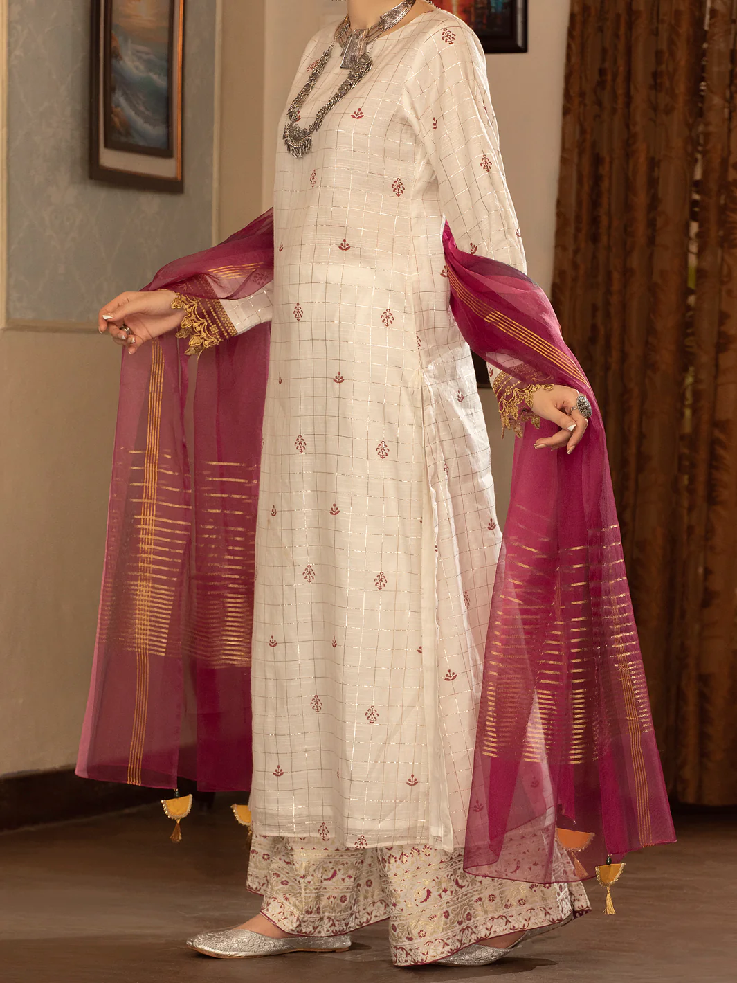 Off White 3 Piece Stitched - ALP-3PS-1436 - Image 4
