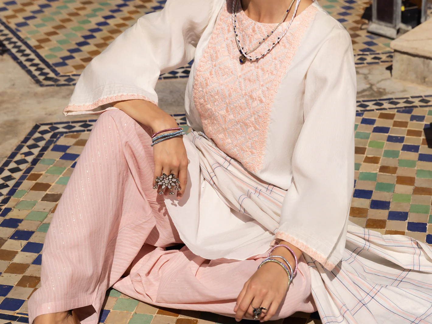 White Cotton Yarn-Dyed 3 Piece Unstitched - ALP-3PS-1439 - Image 3