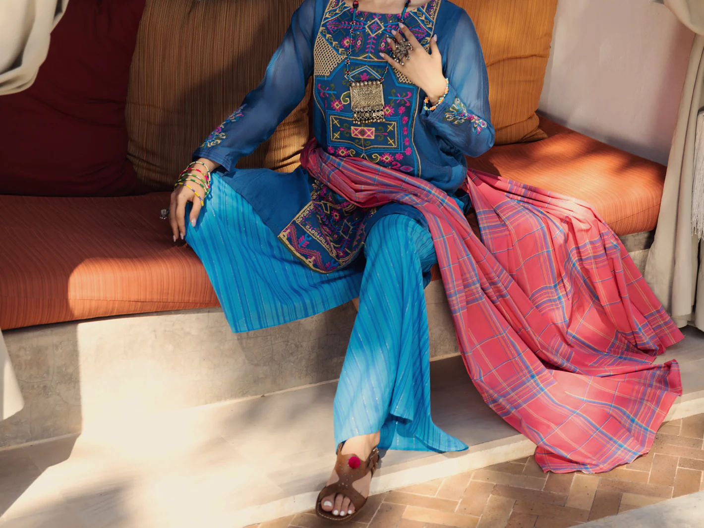 Blue Cotton Yarn-Dyed 3 Piece Unstitched - ALP-3PS-1440 - Image 5