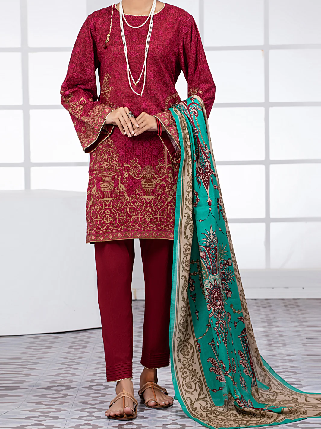 Red Lawn 3 Piece Unstitched - ALP-3PS-1482