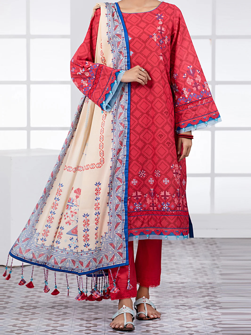 Red Lawn 3 Piece Unstitched - ALP-3PS-1490