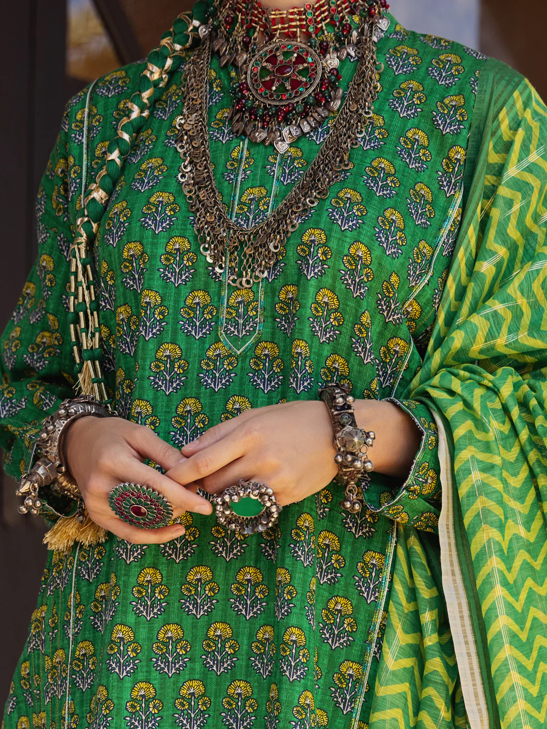 Green Dobby Jacquard 3 Piece Unstitched - ALP-3PS-1502 - Image 5