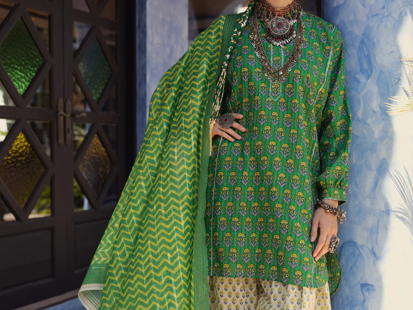 Green Dobby Jacquard 3 Piece Stitched - ALP-3PS-1502 - Image 3