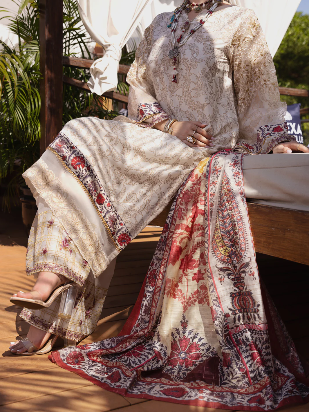 Off White Chanderi 3 Piece Stitched - ALP-3PS-1526 - Image 5
