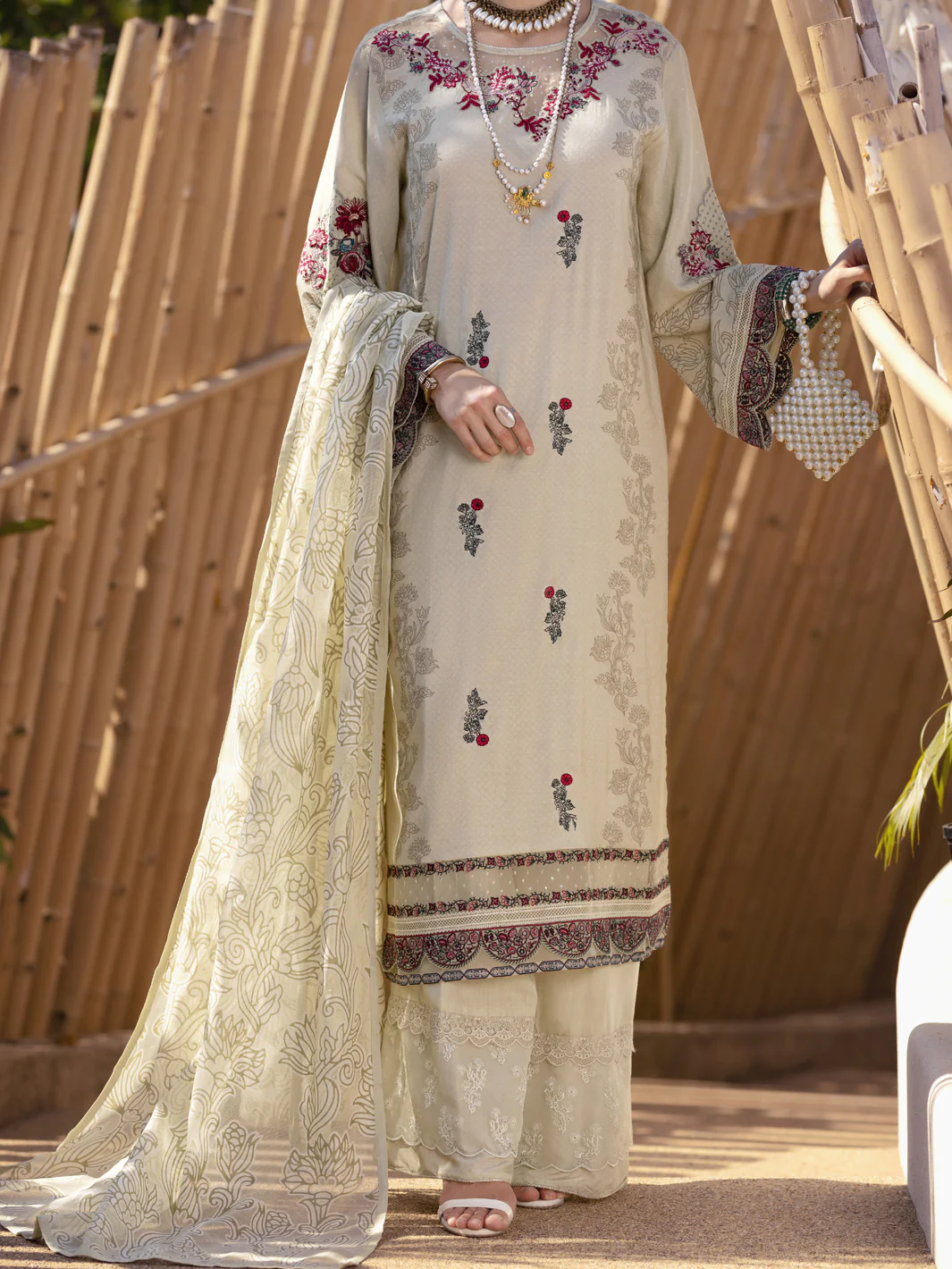 Sage Green Silk Chanderi 3 Piece Unstitched - ALP-3PS-1529