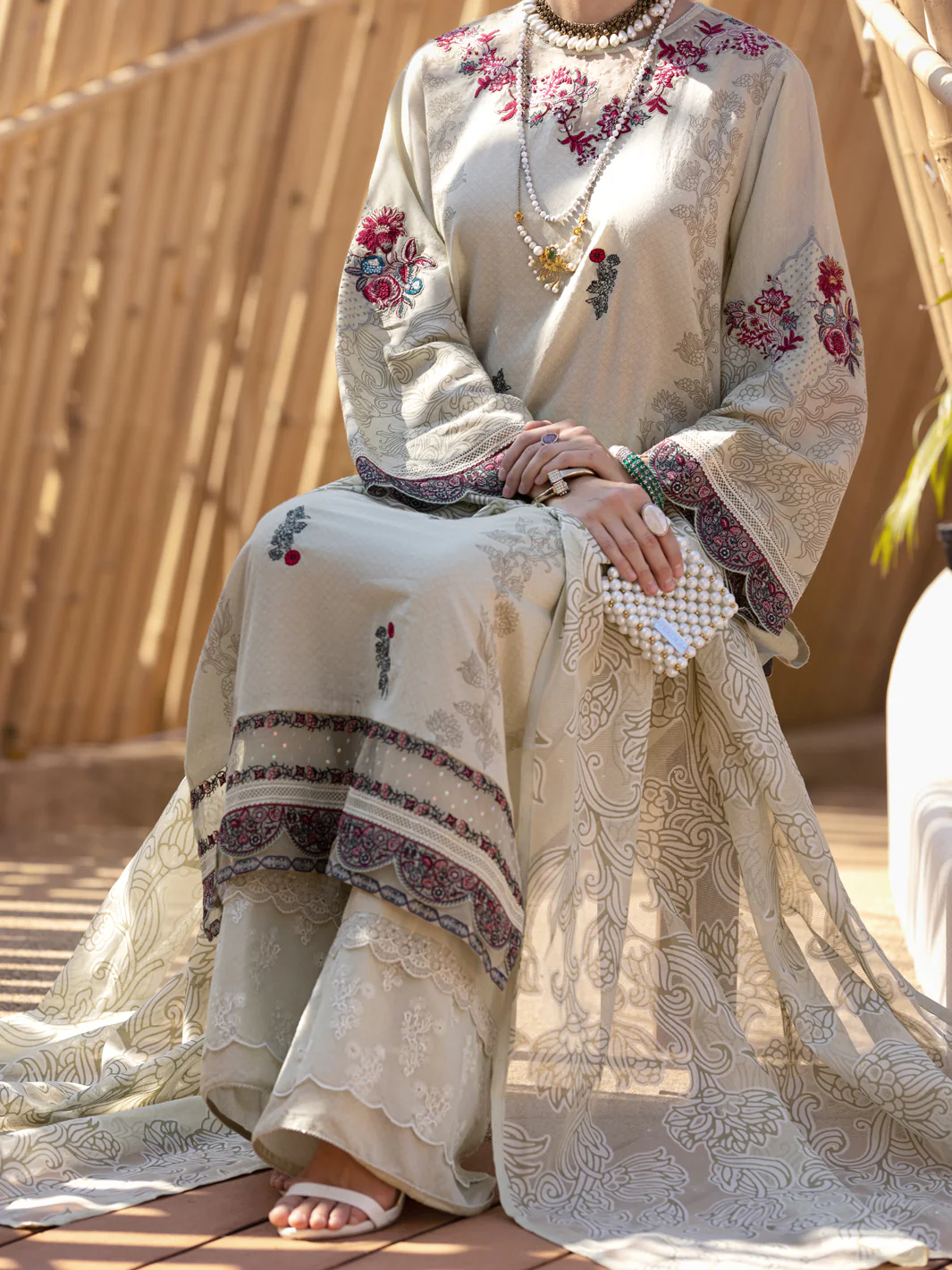 Sage Green Silk Chanderi 3 Piece Unstitched - ALP-3PS-1529 - Image 3